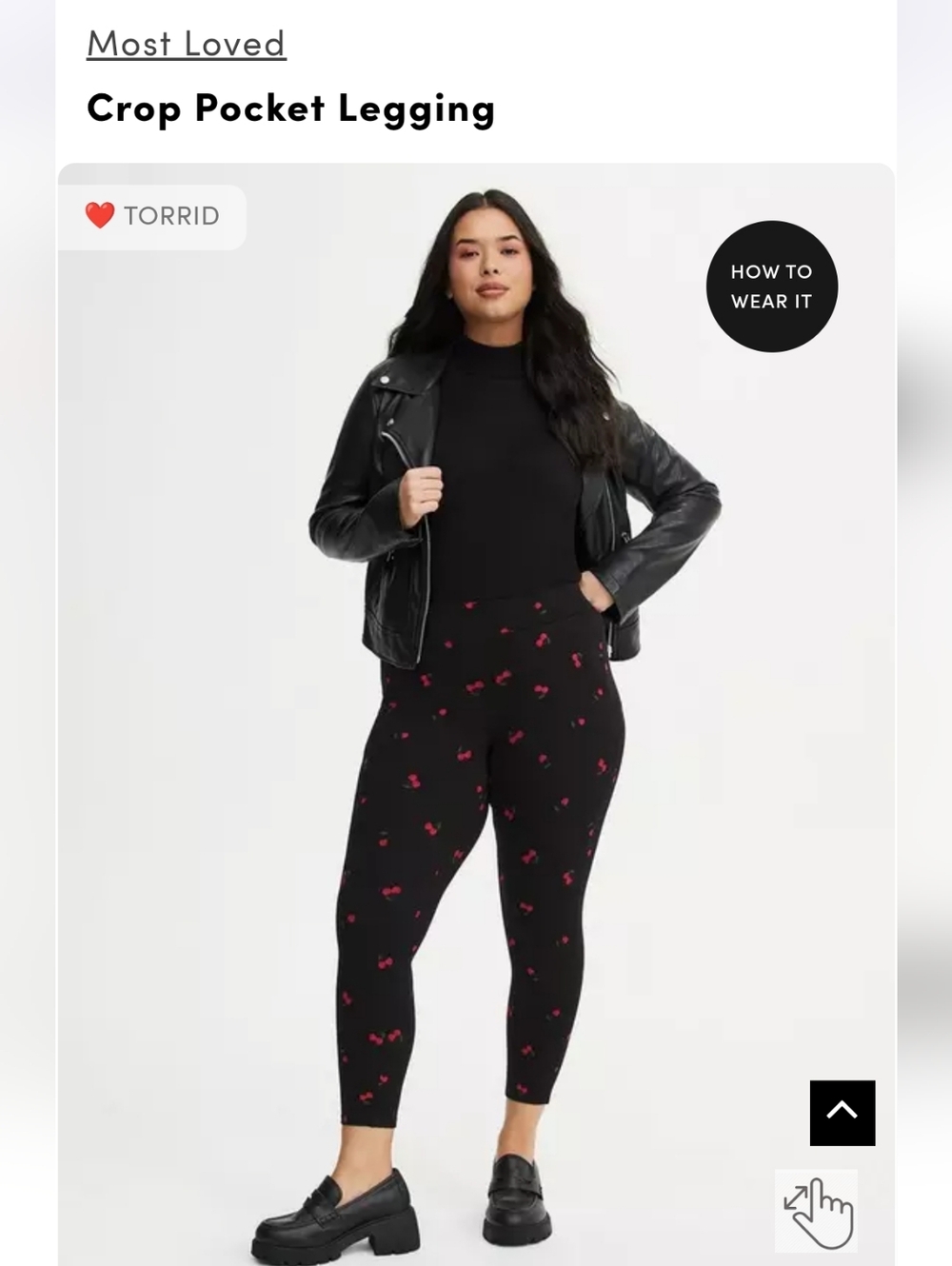 torrid Black Crop Pocket Legging with Pink Cherry Motif
